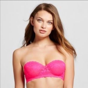 NWT Xhilaration Strapless Hot Pink Padded Lace Bra